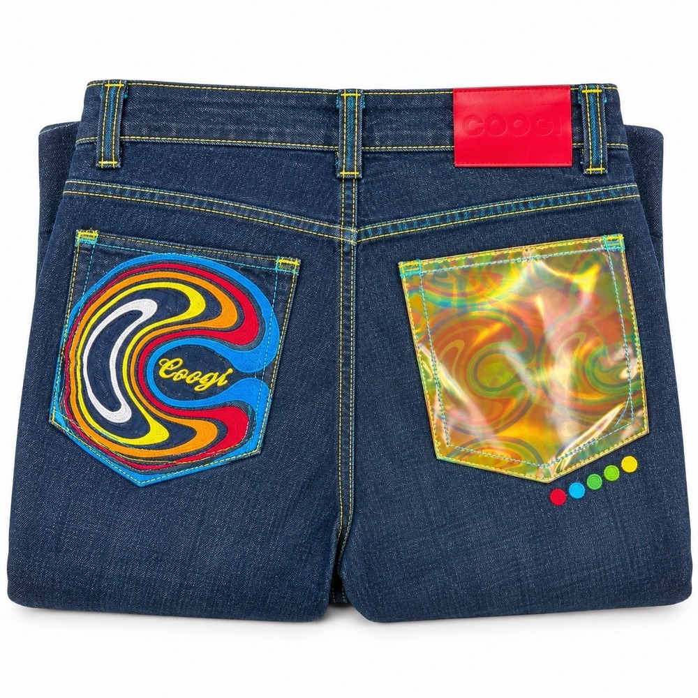 Vintage Coogi Big Boys 18 Jeans Holographic Rainbow Pocket Y2K Wide Leg 30x30